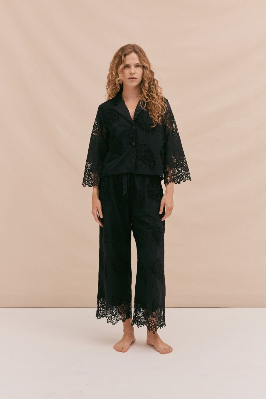 Women Desmond & Dempsey Archive | Boxy Shirt And Wide Leg Trouser Set