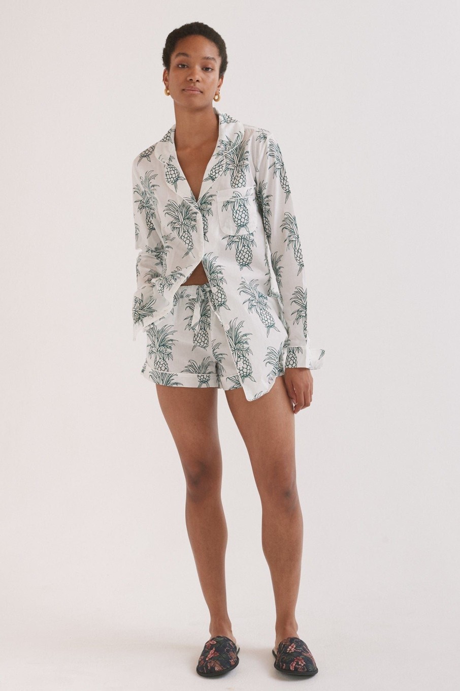 Women Desmond & Dempsey Archive | Signature Pyjama Set White/Green