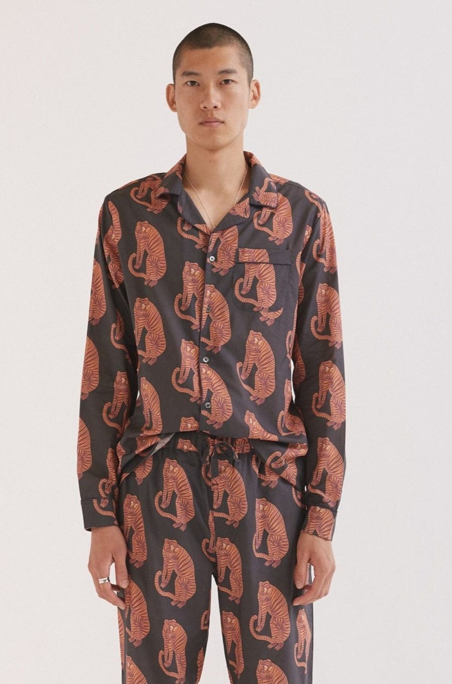 Men Desmond & Dempsey Archive | Men'S Pyjama Shirt Black/Orange