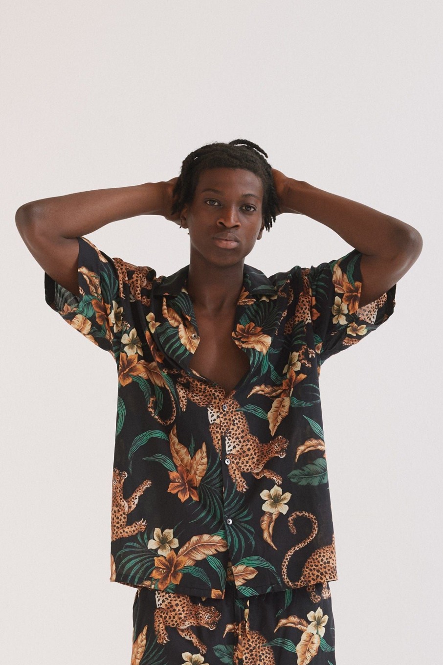 Men Desmond & Dempsey Pyjama Tops | Men'S Cuban Pyjama Shirt Black/Yellow